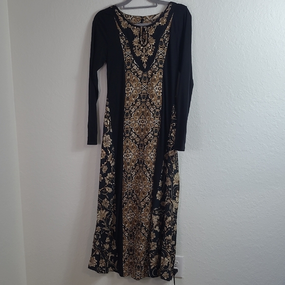 Soft Surroundings Dresses & Skirts - Soft Surroundings Elegant Black and Gold Long Sleeve Dress Maxi Size XS